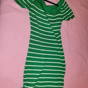 Almost Famous Green and White Striped Mini Dress
